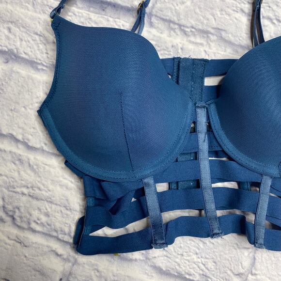 BKLYN Noir Cage Bra in Teal - Picture 2 of 6